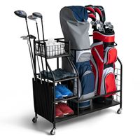 costway estante de almacenamiento para bolsa de golf organizador doble con ruedas universales bloqueables soporte para palos 95 x 40 x 94 cm