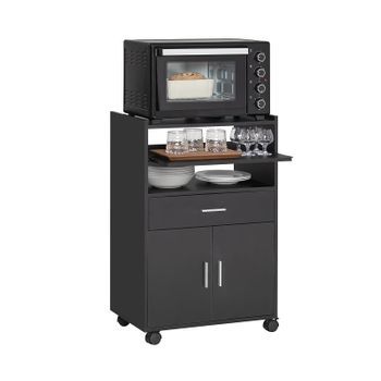 Aparador Auxiliar De Almacenamiento Para Microondas Con Ruedas Armario De Cocina Con 2 Puertas 2 Estantes Y Un Cajón 59 X 40 X 92 Cm Negro Fsb09-sch Sobuy Es