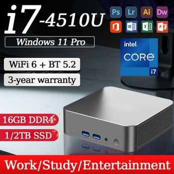 Mini PC Portátil FUCHU 2026 con Intel Core i7 4510U, Windows 11, 16GB DDR4, SSD de 1/2TB, WiFi 6, para Juegos, Oficina y Negocios