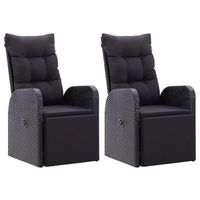 2 uds sillones de jardin  silla de exterior reclinables con cojines ratan pe negro