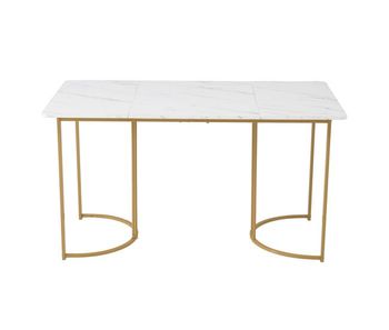 Mesa de comedor 140x80 cm con patas ajustables - estructura de metal - chapa de mármol - blanco y oro