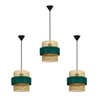 suspension  lot 3 bicilindrico metal negro pantalla verde oro
