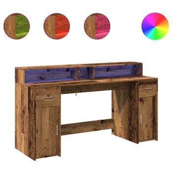 Escritorio Con Led Madera Ingeniería Envejecida 160x55x91 Cm Vidaxl