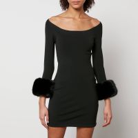 alexander wang faux fur trimmed jersey off-shoulder mini dress - l