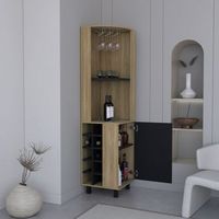 mueble bar kaia en melamina con 3 estantes  9 portacopas  10 botelleros y gabinete inferior  multicolor  180 cm  x 45 cm  x 45 cm