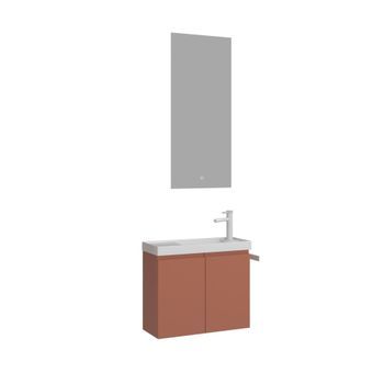 Conjunto De Mueble Con Lavabo Y Espejo (2 Piezas)  - 60 X 22 X 50 Cm - Canela Mate