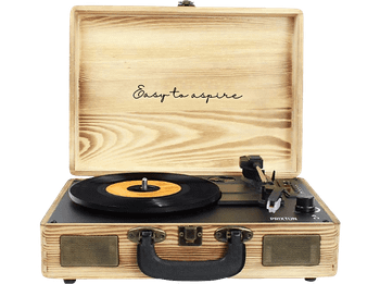 Tocadiscos - Prixton VC400, Reproductor Vinilo, Bluetooth, USB, Altavoces Incorporados, Tipo Maleta, Madera