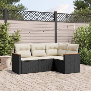 Conjunto De Sofás Jardín 4 Uds | Mueble Jardin Mesa Y Sillas Con Cojines Ratán Sintético Negro Cfw395546
