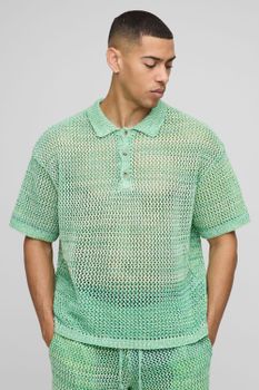 Polo Oversize De Punto Retorcido Con Botones Y Cuello, Verde