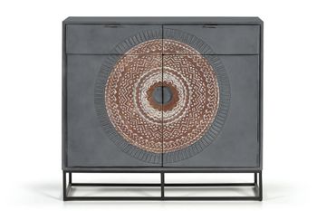 Cómoda madera de mango y patas de metal gris y marron