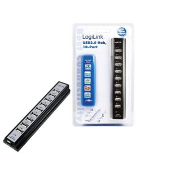 Hub LogiLink 10 puertos 480 Mbit/s modelo UA0096 Negro Certificado ROHS CE FCC