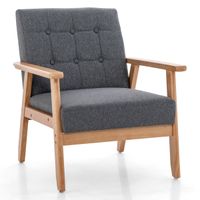 costway butaca de salon moderna sillon tapizado tela de lino transpirable y marco de madera de caucho macizo sofa acolchado 72 x 65 x 76 cm gris