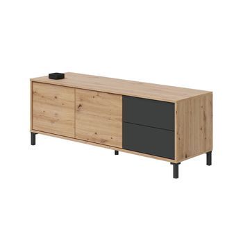 Mueble Tv Brooklyn 2 Puertas Y 2 Cajones, Roble Y Negro 130x47 Cm