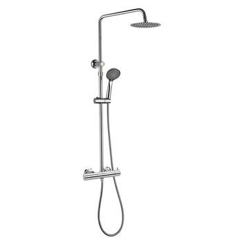 Kibath Columna De Ducha Monomando Rapida | Altura Regulable 78-135 Cm | Latón Macizo Cromo Brillo | Diseño Redondo Con Rociador Efecto Lluvia Y Alcachofa | Ideal Techos Altos