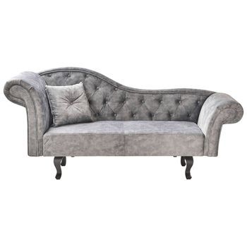 Chaise Longue Retro Con Capitoné De Terciopelo Con Cojín Gris Izquierdo Lattes Ii