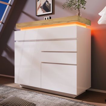 Aparador - Mueble Para Salón - Tablero De Partículas Y Mdf - Blanco (110x39x115cm)