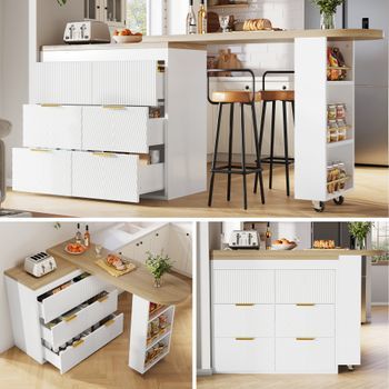 Mesa Alta - Mueble De Bar Y Escritorio Giratorio - Mdf Y Metal - Blanco (128-203x39x90cm)