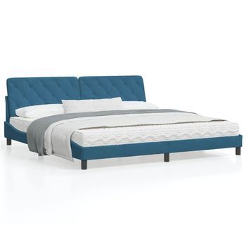 Cama Matrimonial | Cama Para Adultos | Estructura De Cama Con Cabecero Terciopelo Azul 200x200 Cm Cfw91033