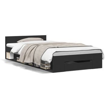 Cama Individual | Cama Para Adultos | Cama Con Cajón Madera De Ingeniería Negro 90x190 Cm