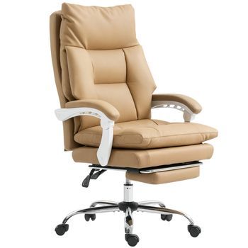 Silla De Oficina Ergonómica Marrón Con Soporte Lumbar, Reposapiés Y Reclinación De 135°