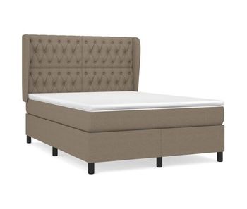 Cama box spring con colchón tela gris taupe 140x190 cm diseño de botones