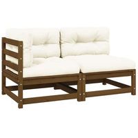 set de muebles de jardin 2 pzas cojines madera pino marron miel vidaxl