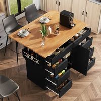 isla de cocina extensible encimera especiero 8 cajones color negro