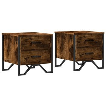 Pack 2 Uds Mesitas De Noche | Mesilla De Noche Madera Ingeniería Roble Ahumado 40x41x40 Cm