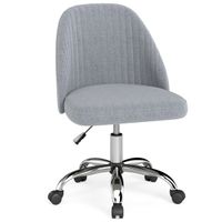 costway silla de oficina sillon moderno sin brazos de escritorio con respaldo curvo y asiento tapizado silla giratoria ajustable en altura gris