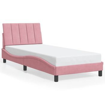 Cama Individual | Estructura De Cama Sin Colchón Terciopelo Rosa 80x200 Cm Cfw17204