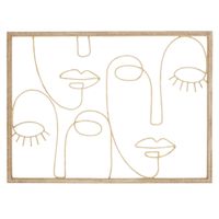 decoracion de pared de rostros abstractos de madera de pino y ratan beige 121x88 cm