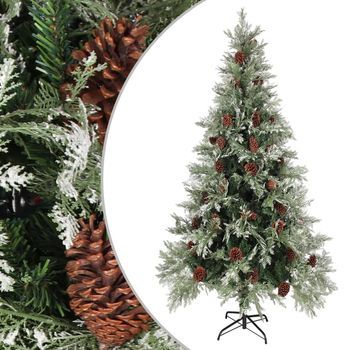 Árbol De Navidad Con Piñas Verde Y Blanco Pvc Y Pe 225 Cm Vidaxl