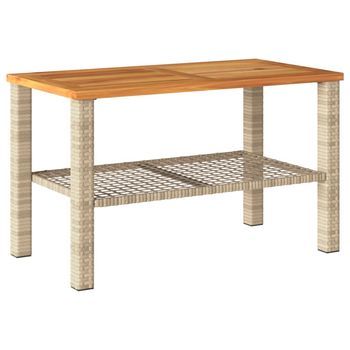 Mesa De Jardín | Mesa De Exterior Ratán Sintético Madera Acacia Beige 70x38x42 Cm