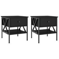 pack 2 uds mesitas de noche  mesa auxiliar  mesilla madera de ingenieria negro 40x42x45 cm