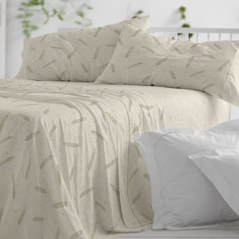 Juego De Sábanas 50% Algodón Botánico Cama De 180 Cm Color Verde Burrito Blanco