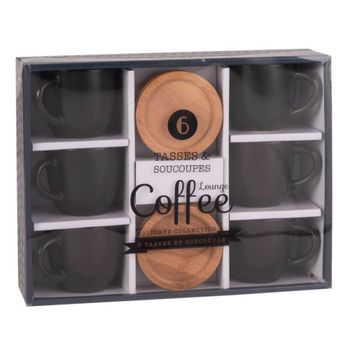Juego de 6 tazas y platillos de cerámica negra