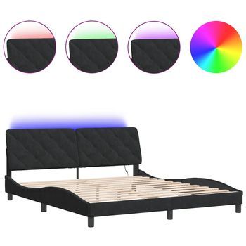 Cama Matrimonial | Cama Para Adultos | Estructura De Cama Con Luces Led Terciopelo Negro 180x200 Cm