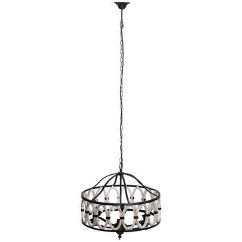 Lámpara De Techo Redonda De Madera Y Metal Negro D63x63x63h Cm