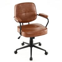 costway silla de oficina ergonomica estilo mediados de siglo con reposabrazos acolchados giratoria y ajustable en altura con ruedas marron