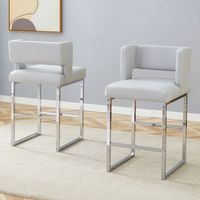 taburete de bar - juego de 2 - diseno cuadrado y patas geometricas - pu y metal - gris claroplata 48x533x914cm