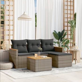 Conjunto De Sofás Jardín Con Cojines 5 Uds | Mueble Jardin Mesa Y Sillas Ratán Sintético Gris Cfw969529