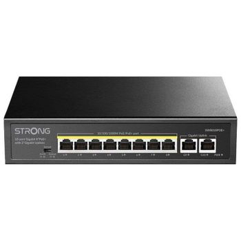 Switch Strong SW8010POE+ 8 Puertos Gigabit PoE+ 2 Uplink VLAN Alto Rendimiento