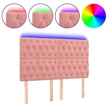 Cabecero，cabecero Cama，panel De Cabecera Con Luces Led Terciopelo Rosa 160x7x118/128 Cm