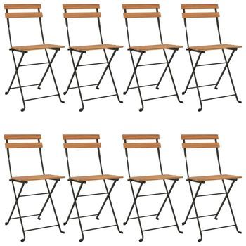 Pack 8 Uds Sillas Cafetería Plegables Acero Y Madera Maciza De Teca