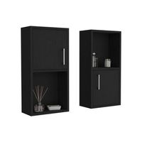 set de muebles auxiliares de bano en melamina con 4 estantes y 2 puertas  negro  601 cm x 30 cm x 16 cm
