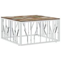 mesa de centro 80x80x40 cm acero inoxidable madera maciza reciclada con acabado multicolor - plateado