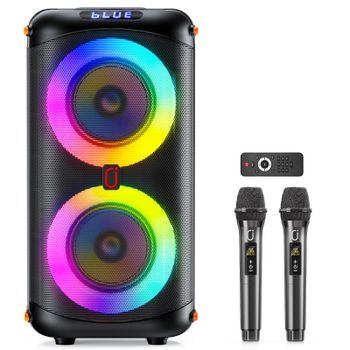 JYX T27 Altavoz Bluetooth inalámbrico, máquina de Karaoke con 2 micrófonos, altavoz de fiesta de Karaoke en casa con luz Led/batería de 6000 Mah