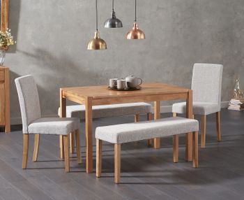Oxford 120cm Solid Oak Dining Table with Mia Grey Benches and Mia Chairs