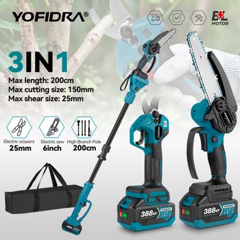 Motosierra eléctrica sin escobillas YOFIDRA con pértiga telescópica 3 en 1, sierra para ramas altas, herramienta eléctrica para podar madera, compatible con batería Makita.