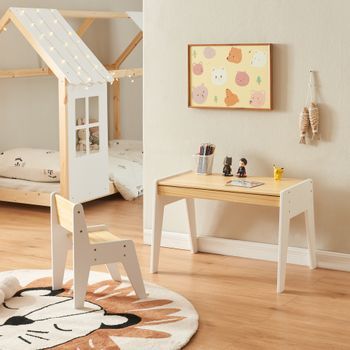 Juego De Mesa Y Silla Infantil Skinnskatteberg - Natural/blanco [en.casa]